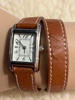 Brown Double-Wrap Leather Strap Watch